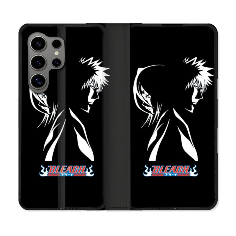 Housse Cuir Portefeuille pour Samsung Galaxy S24 Ultra Manga Bleach Duo