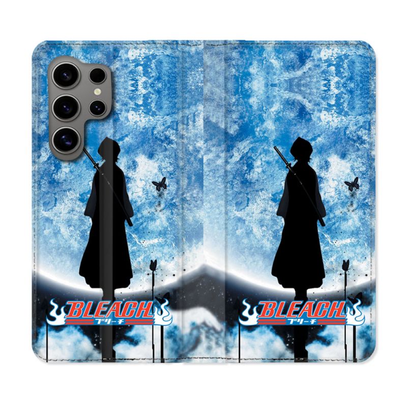 Housse Cuir Portefeuille pour Samsung Galaxy S24 Ultra Manga Bleach Lune