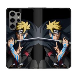 Housse Cuir Portefeuille pour Samsung Galaxy S24 Ultra Manga Boruto Tatouage