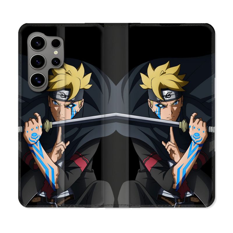 Housse Cuir Portefeuille pour Samsung Galaxy S24 Ultra Manga Boruto Tatouage
