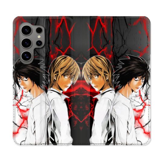 Housse Cuir Portefeuille pour Samsung Galaxy S24 Ultra Manga Death Note Duo