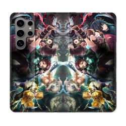 Housse Cuir Portefeuille pour Samsung Galaxy S24 Ultra Manga Demon Slayer Groupe