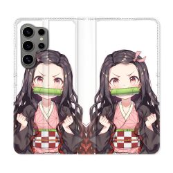 Housse Cuir Portefeuille pour Samsung Galaxy S24 Ultra Manga Demon Slayer Nezuko