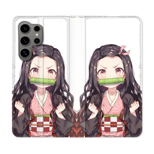 Housse Cuir Portefeuille pour Samsung Galaxy S24 Ultra Manga Demon Slayer Nezuko