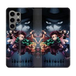 Housse Cuir Portefeuille pour Samsung Galaxy S24 Ultra Manga Demon Slayer Noir