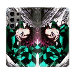 Housse Cuir Portefeuille pour Samsung Galaxy S24 Ultra Manga Demon Slayer Tanjiro