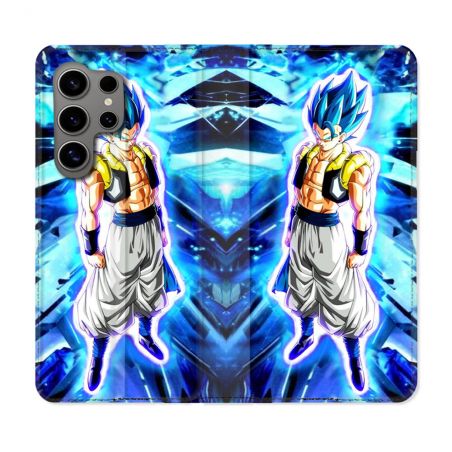 Housse Cuir Portefeuille pour Samsung Galaxy S24 Ultra Manga Dragon Ball Gogeta Lumiere