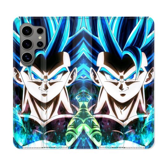 Housse Cuir Portefeuille pour Samsung Galaxy S24 Ultra Manga Dragon Ball Gogeta Visage