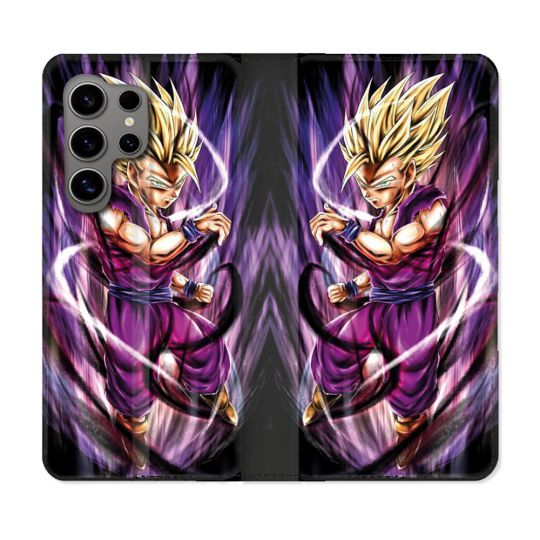 Housse Cuir Portefeuille pour Samsung Galaxy S24 Ultra Manga Dragon Ball Sangohan Violet