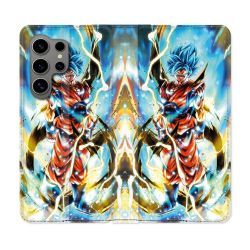 Housse Cuir Portefeuille pour Samsung Galaxy S24 Ultra Manga Dragon Ball Sangoku Blanc