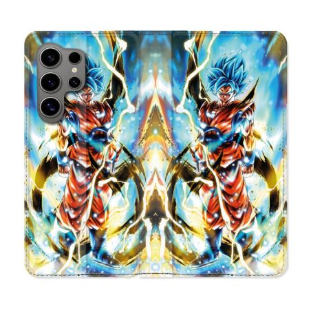 Housse Cuir Portefeuille pour Samsung Galaxy S24 Ultra Manga Dragon Ball Sangoku Blanc