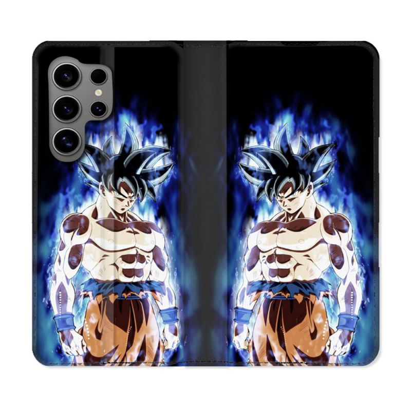 Housse Cuir Portefeuille pour Samsung Galaxy S24 Ultra Manga Dragon Ball Sangoku Noir