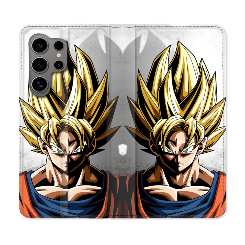 Housse Cuir Portefeuille pour Samsung Galaxy S24 Ultra Manga Dragon Ball Sangoku Portrait