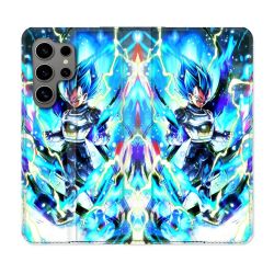 Housse Cuir Portefeuille pour Samsung Galaxy S24 Ultra Manga Dragon Ball Vegeta Bleu