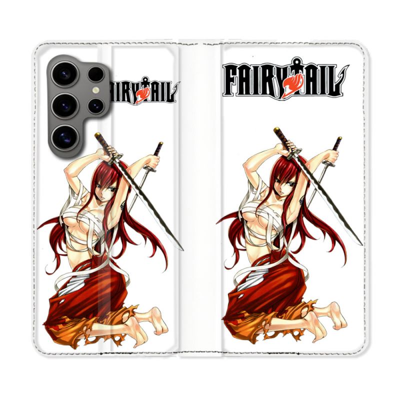 Housse Cuir Portefeuille pour Samsung Galaxy S24 Ultra Manga Fairy Tail Erza