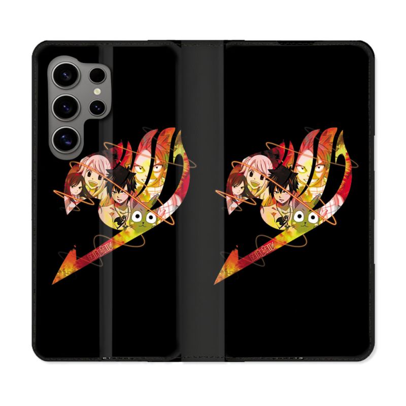 Housse Cuir Portefeuille pour Samsung Galaxy S24 Ultra Manga Fairy Tail Logo Noir