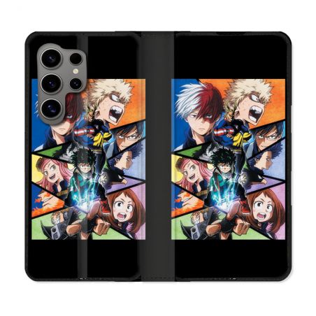 Housse Cuir Portefeuille pour Samsung Galaxy S24 Ultra Manga My Hero Academia Noir