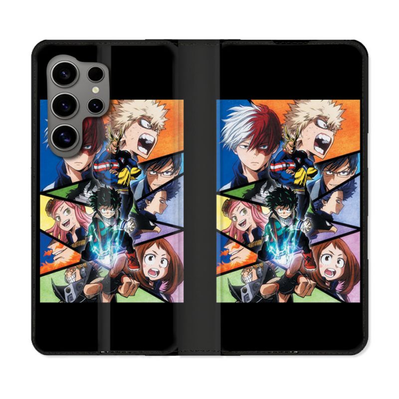 Housse Cuir Portefeuille pour Samsung Galaxy S24 Ultra Manga My Hero Academia Noir
