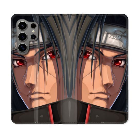 Housse Cuir Portefeuille pour Samsung Galaxy S24 Ultra Manga Naruto Itachi Visage