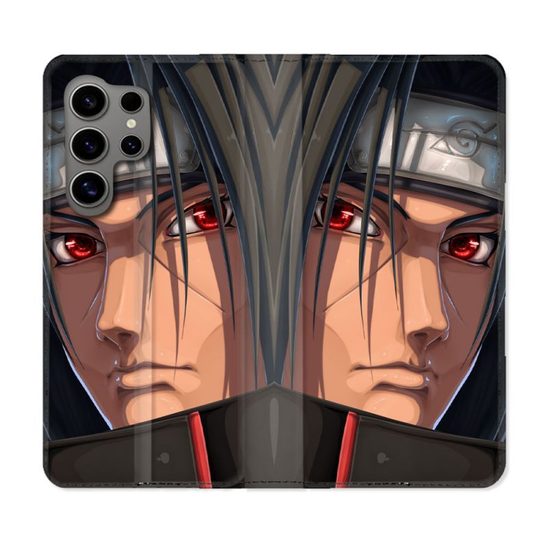 Housse Cuir Portefeuille pour Samsung Galaxy S24 Ultra Manga Naruto Itachi Visage