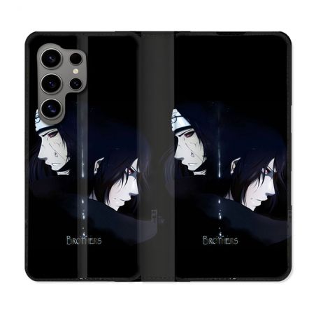 Housse Cuir Portefeuille pour Samsung Galaxy S24 Ultra Manga Naruto Sasuke Itachi