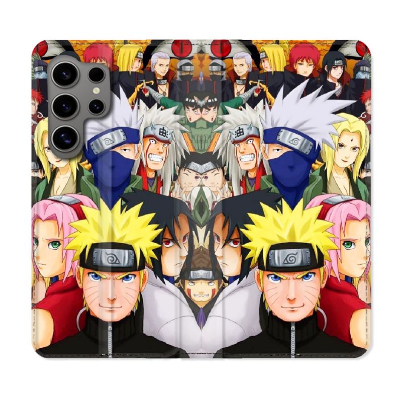 Housse Cuir Portefeuille pour Samsung Galaxy S24 Ultra Manga Naruto Team