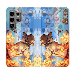 Housse Cuir Portefeuille pour Samsung Galaxy S24 Ultra Manga One Piece Ace Color