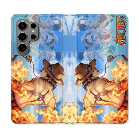 Housse Cuir Portefeuille pour Samsung Galaxy S24 Ultra Manga One Piece Ace Color