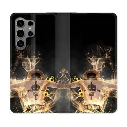 Housse Cuir Portefeuille pour Samsung Galaxy S24 Ultra Manga One Piece Ace Noir