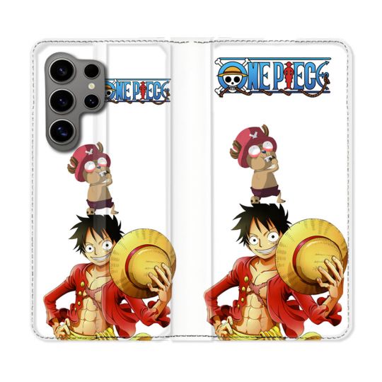 Housse Cuir Portefeuille pour Samsung Galaxy S24 Ultra Manga One Piece Chopper