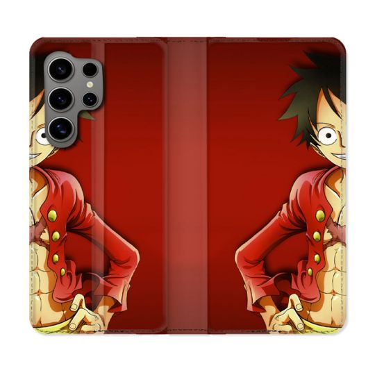 Housse Cuir Portefeuille pour Samsung Galaxy S24 Ultra Manga One Piece Luffy