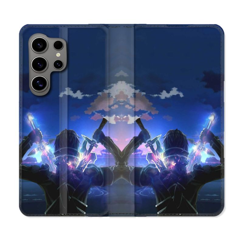 Housse Cuir Portefeuille pour Samsung Galaxy S24 Ultra Manga SAO sword Art Online Epee