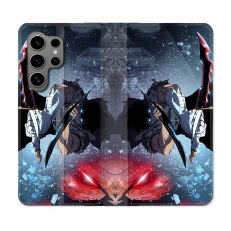 Housse Cuir Portefeuille pour Samsung Galaxy S24 Ultra Manga Solo Leveling Sung Epee