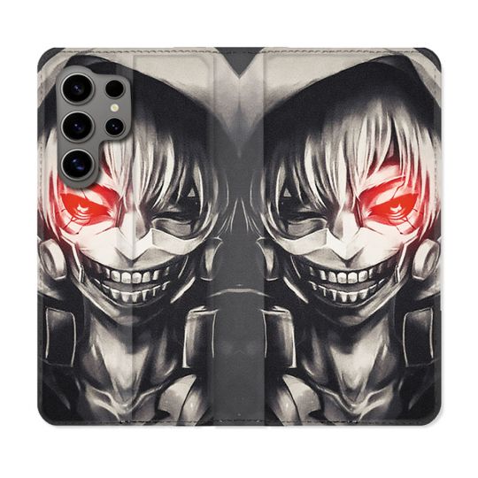 Housse Cuir Portefeuille pour Samsung Galaxy S24 Ultra Manga Tokyo Ghoul Kaneki Noir
