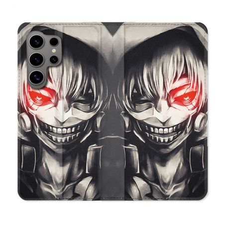Housse Cuir Portefeuille pour Samsung Galaxy S24 Ultra Manga Tokyo Ghoul Kaneki Noir