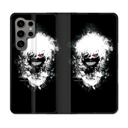 Housse Cuir Portefeuille pour Samsung Galaxy S24 Ultra Manga Tokyo Ghoul Kaneki Tag