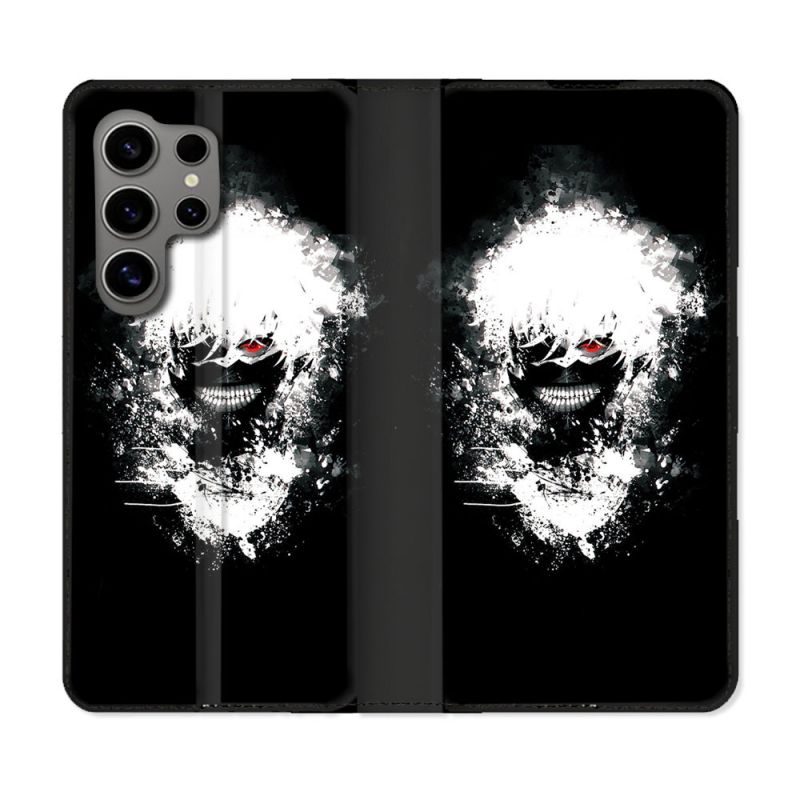 Housse Cuir Portefeuille pour Samsung Galaxy S24 Ultra Manga Tokyo Ghoul Kaneki Tag