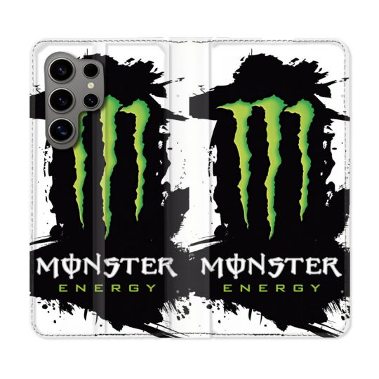 Housse Cuir Portefeuille pour Samsung Galaxy S24 Ultra Monster Energy Tache