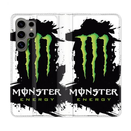 Housse Cuir Portefeuille pour Samsung Galaxy S24 Ultra Monster Energy Tache