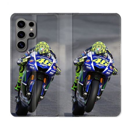 Housse Cuir Portefeuille pour Samsung Galaxy S24 Ultra Moto Course GP Wheeling 46