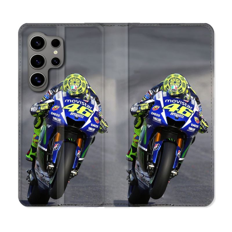 Housse Cuir Portefeuille pour Samsung Galaxy S24 Ultra Moto Course GP Wheeling 46