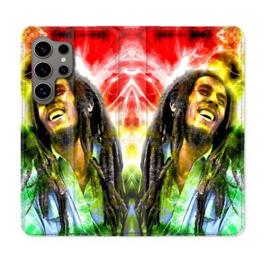 Housse Cuir Portefeuille pour Samsung Galaxy S24 Ultra Musique Bob Marley Color
