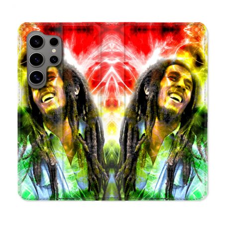 Housse Cuir Portefeuille pour Samsung Galaxy S24 Ultra Musique Bob Marley Color