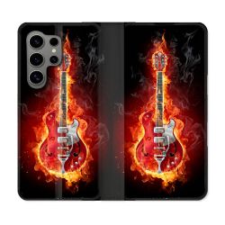 Housse Cuir Portefeuille pour Samsung Galaxy S24 Ultra Musique Guitare Electrique