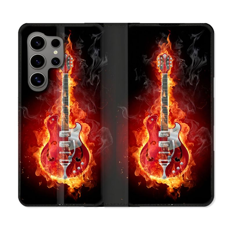 Housse Cuir Portefeuille pour Samsung Galaxy S24 Ultra Musique Guitare Electrique