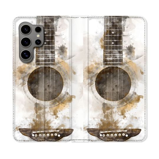 Housse Cuir Portefeuille pour Samsung Galaxy S24 Ultra Musique Guitare Tag