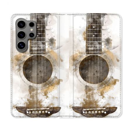 Housse Cuir Portefeuille pour Samsung Galaxy S24 Ultra Musique Guitare Tag