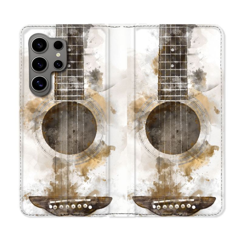 Housse Cuir Portefeuille pour Samsung Galaxy S24 Ultra Musique Guitare Tag