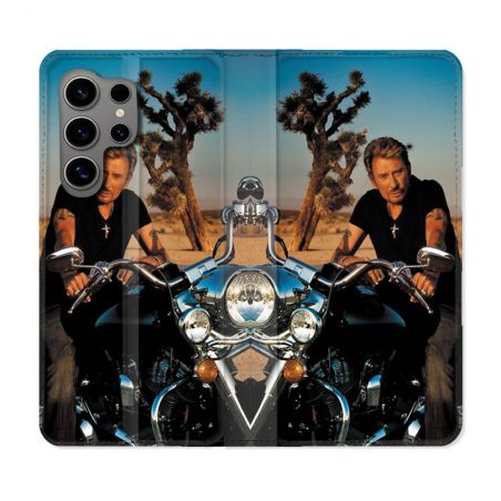 Housse Cuir Portefeuille pour Samsung Galaxy S24 Ultra Musique Johnny Hallyday Moto