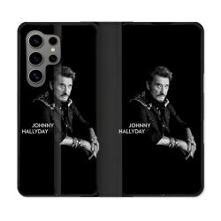 Housse Cuir Portefeuille pour Samsung Galaxy S24 Ultra Musique Johnny Hallyday Noir